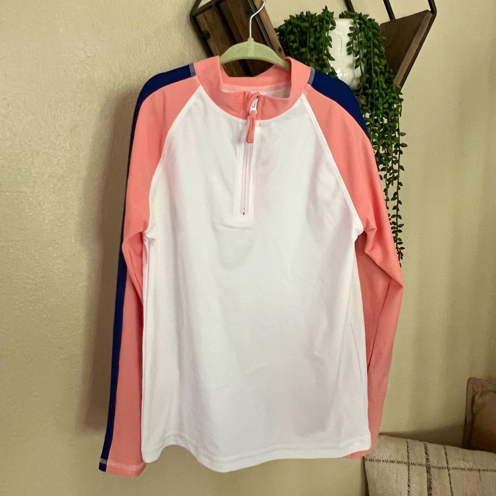 Colorblock Quarter-Zip Rash Guard - White, Coral & Navy